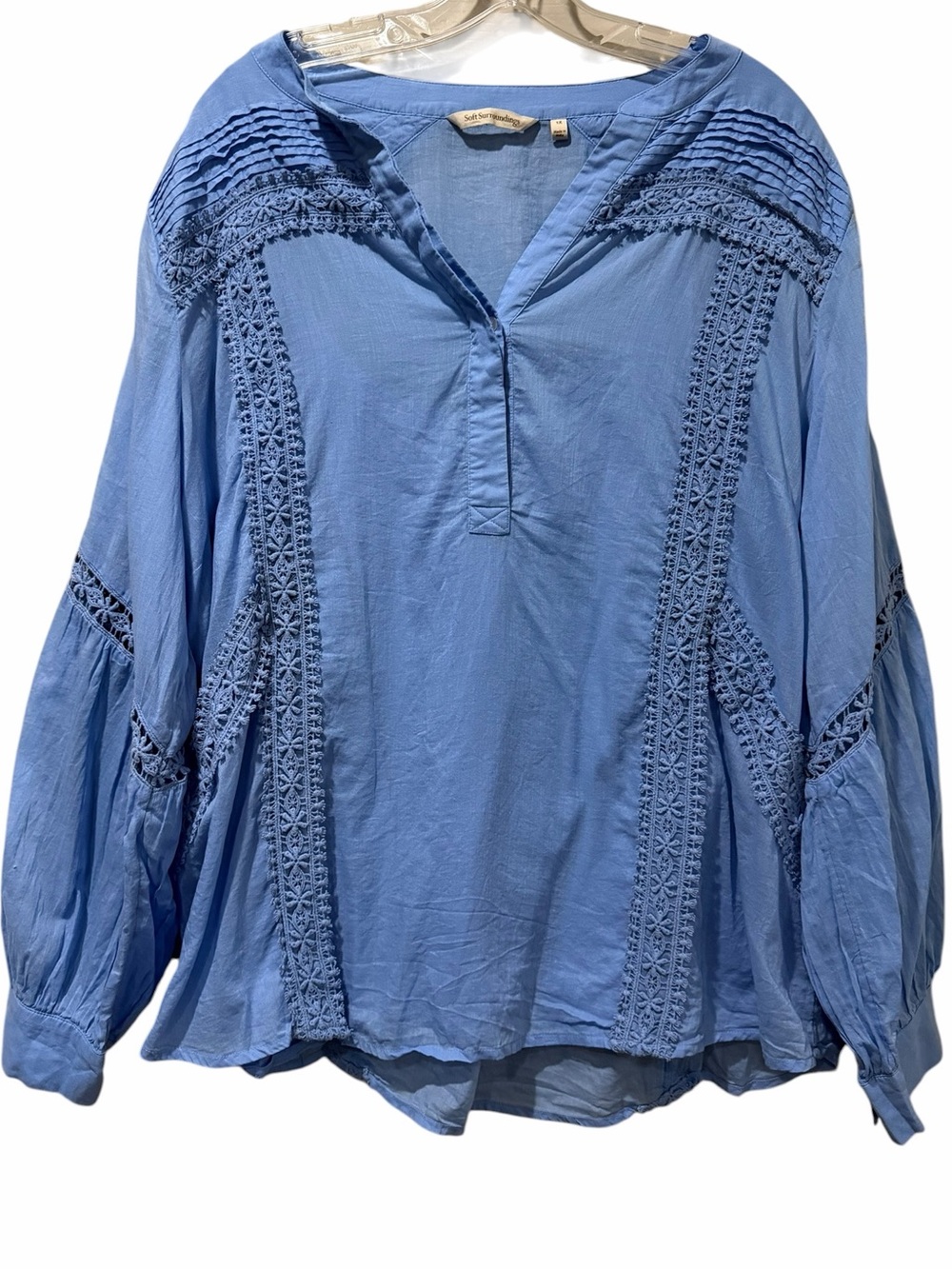 Soft Surroundings 1X Periwinkle Blue Long Sleeve Lace Boho Blouse Plus Size B10 - Picture 2 of 7